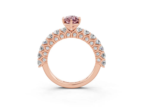 Rose gold Marquise Cut Morganite Solitaire Ring with Shared Prong Pavé Band and Four-Prong Setting_3