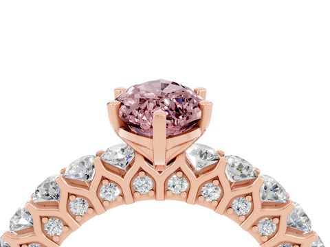 Rose gold Marquise Cut Morganite Solitaire Ring with Shared Prong Pavé Band and Four-Prong Setting_4