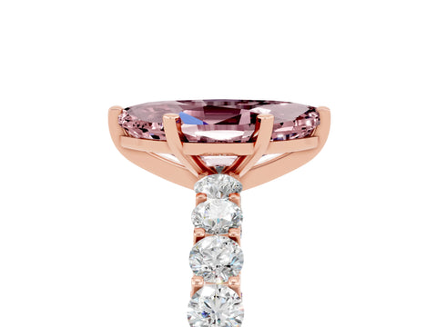 Rose gold Marquise Cut Morganite Solitaire Ring with Shared Prong Pavé Band and Four-Prong Setting_5