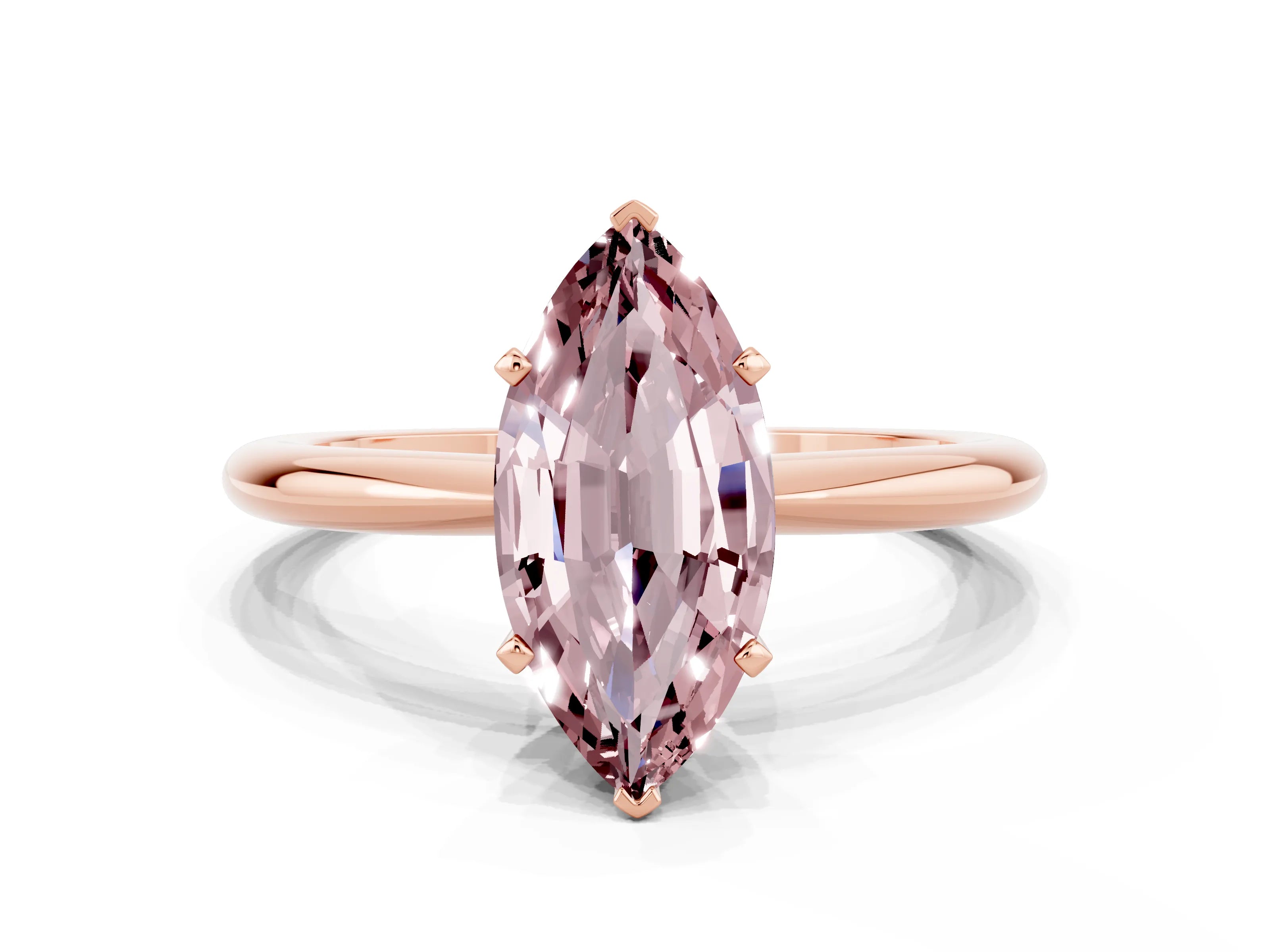 Rose gold Marquise Cut Morganite Solitaire Ring with Six-Prong Setting and Classic Band