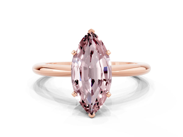 Rose gold Marquise Cut Morganite Solitaire Ring with Six-Prong Setting and Classic Band