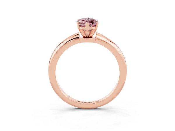 Rose gold Marquise Cut Morganite Solitaire Ring with Six-Prong Setting and Classic Band