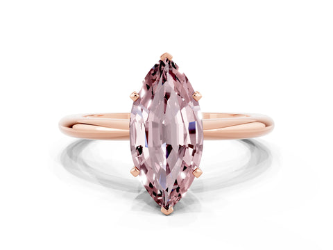 Rose gold Marquise Cut Morganite Solitaire Ring with Six-Prong Setting and Classic Band
