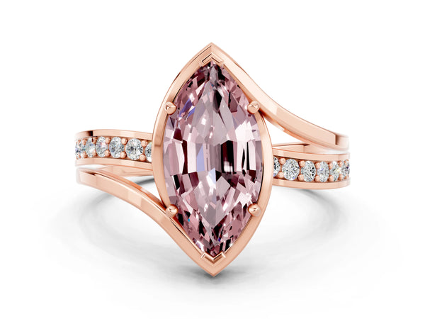 Rose gold Marquise Cut Morganite Solitaire Ring with Split Shank and Prong Setting