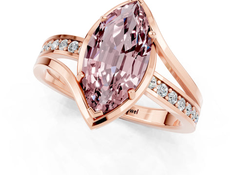 Rose gold Marquise Cut Morganite Solitaire Ring with Split Shank and Prong Setting_1
