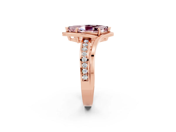 Rose gold Marquise Cut Morganite Solitaire Ring with Split Shank and Prong Setting