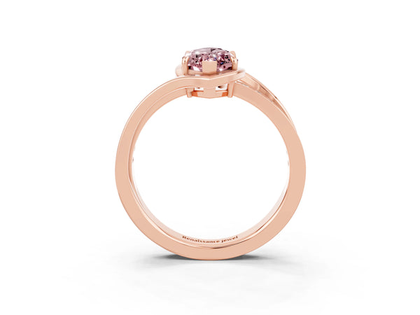 Rose gold Marquise Cut Morganite Solitaire Ring with Split Shank and Prong Setting
