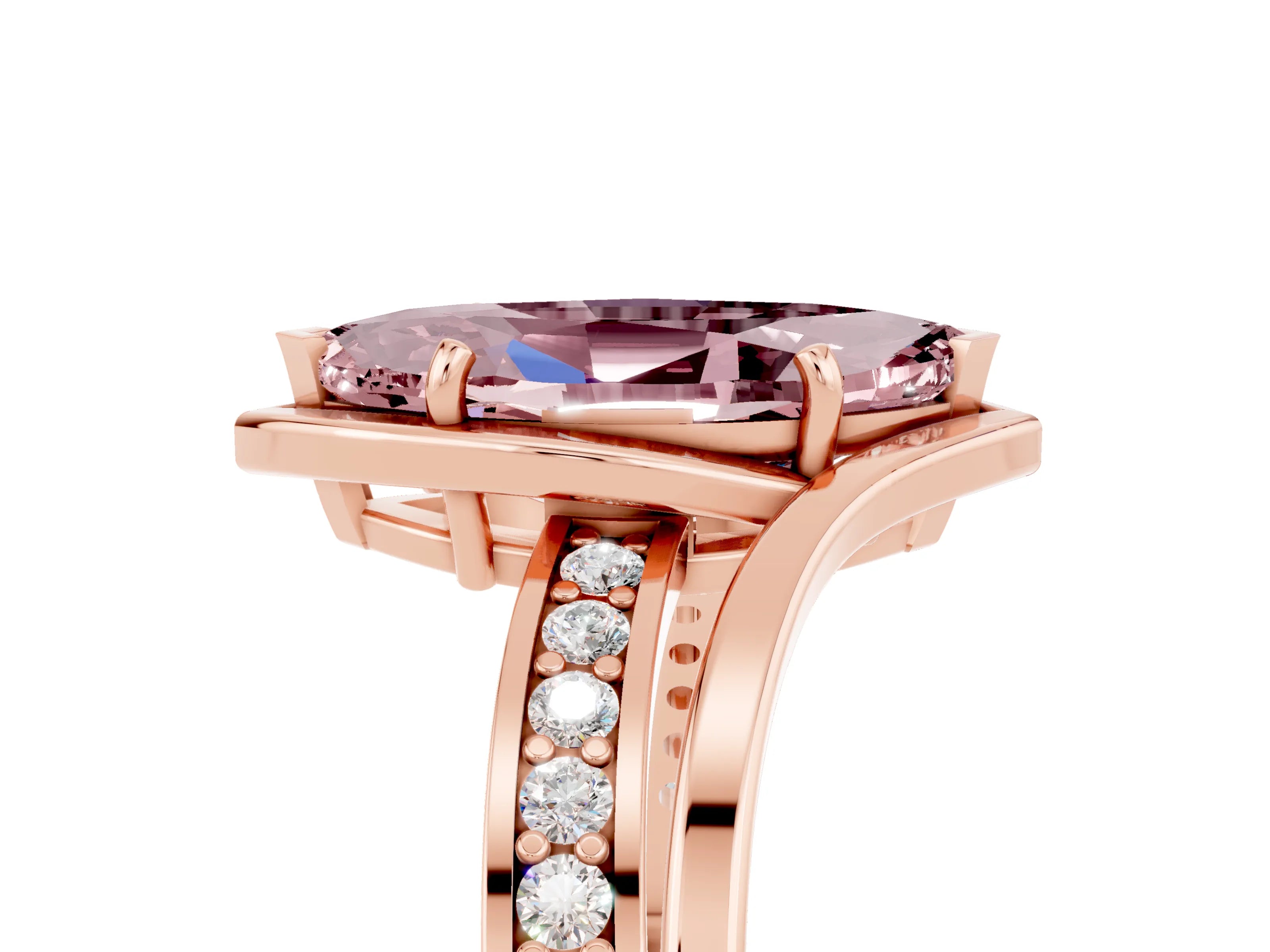 Rose gold Marquise Cut Morganite Solitaire Ring with Split Shank and Prong Setting_5