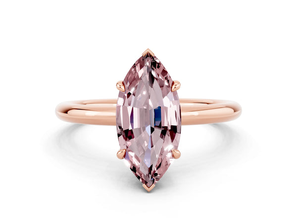 Rose gold Marquise Cut Morganite Solitaire Ring with Thin Band and Four-Prong Setting