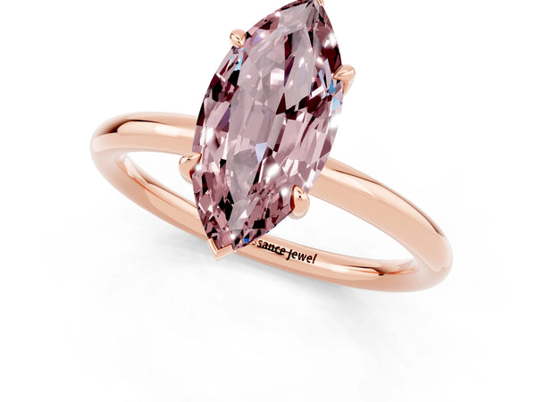Rose gold Marquise Cut Morganite Solitaire Ring with Thin Band and Four-Prong Setting