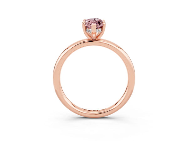 Rose gold Marquise Cut Morganite Solitaire Ring with Thin Band and Four-Prong Setting