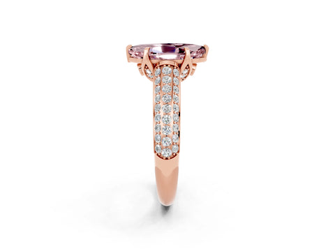Rose gold Marquise Cut Morganite Solitaire Ring with Three-Row Pavé Band and Four-Prong Setting_14
