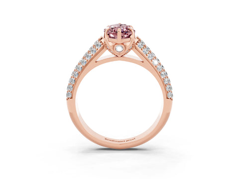 Rose gold Marquise Cut Morganite Solitaire Ring with Three-Row Pavé Band and Four-Prong Setting_15