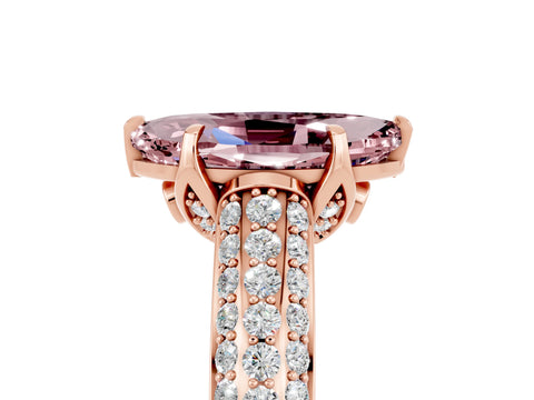 Rose gold Marquise Cut Morganite Solitaire Ring with Three-Row Pavé Band and Four-Prong Setting_17