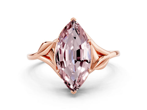 Rose gold Marquise Cut Morganite Solitaire Ring with Twist Band and Four-Prong Setting_24
