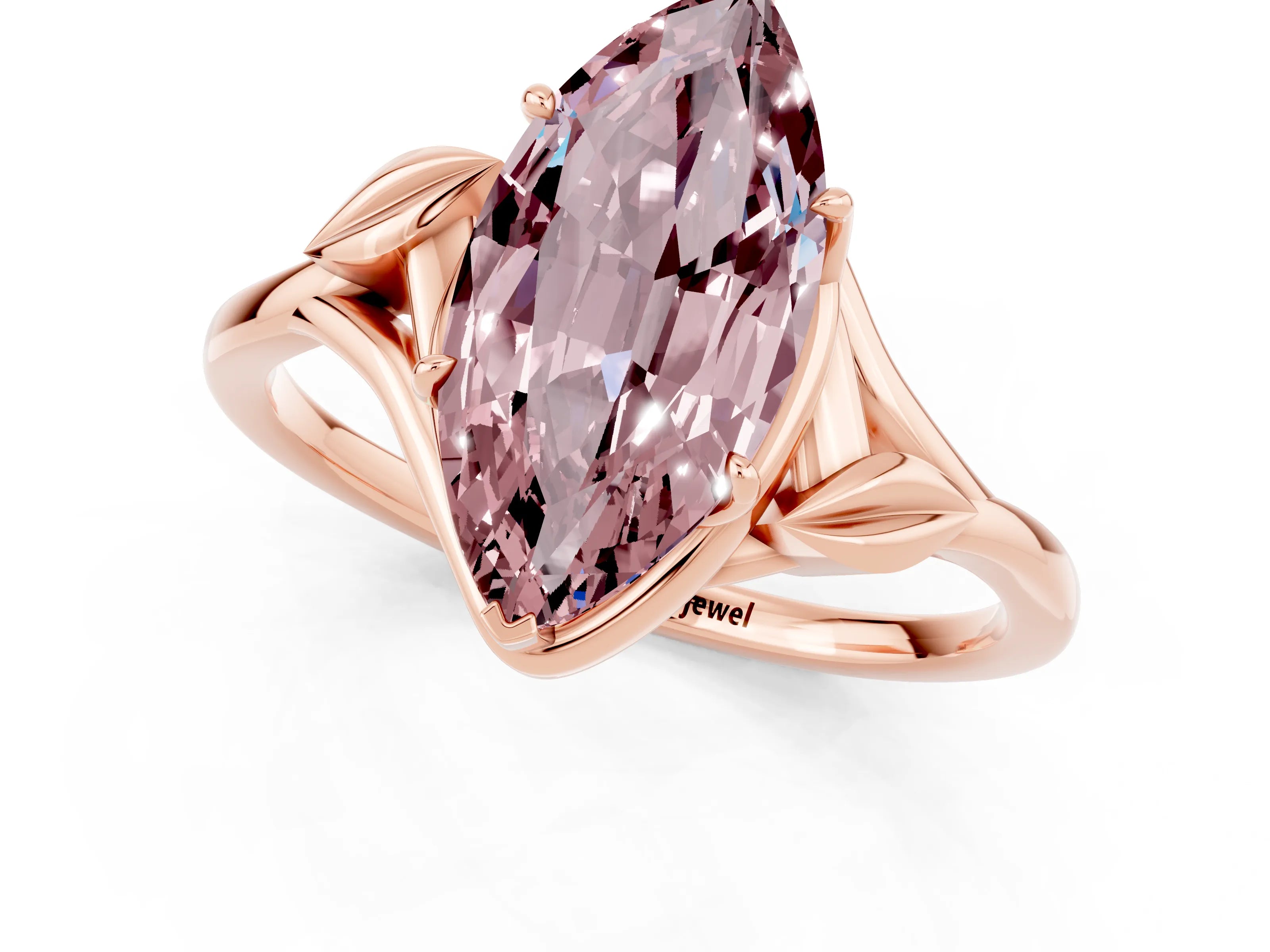 Rose gold Marquise Cut Morganite Solitaire Ring with Twist Band and Four-Prong Setting_25