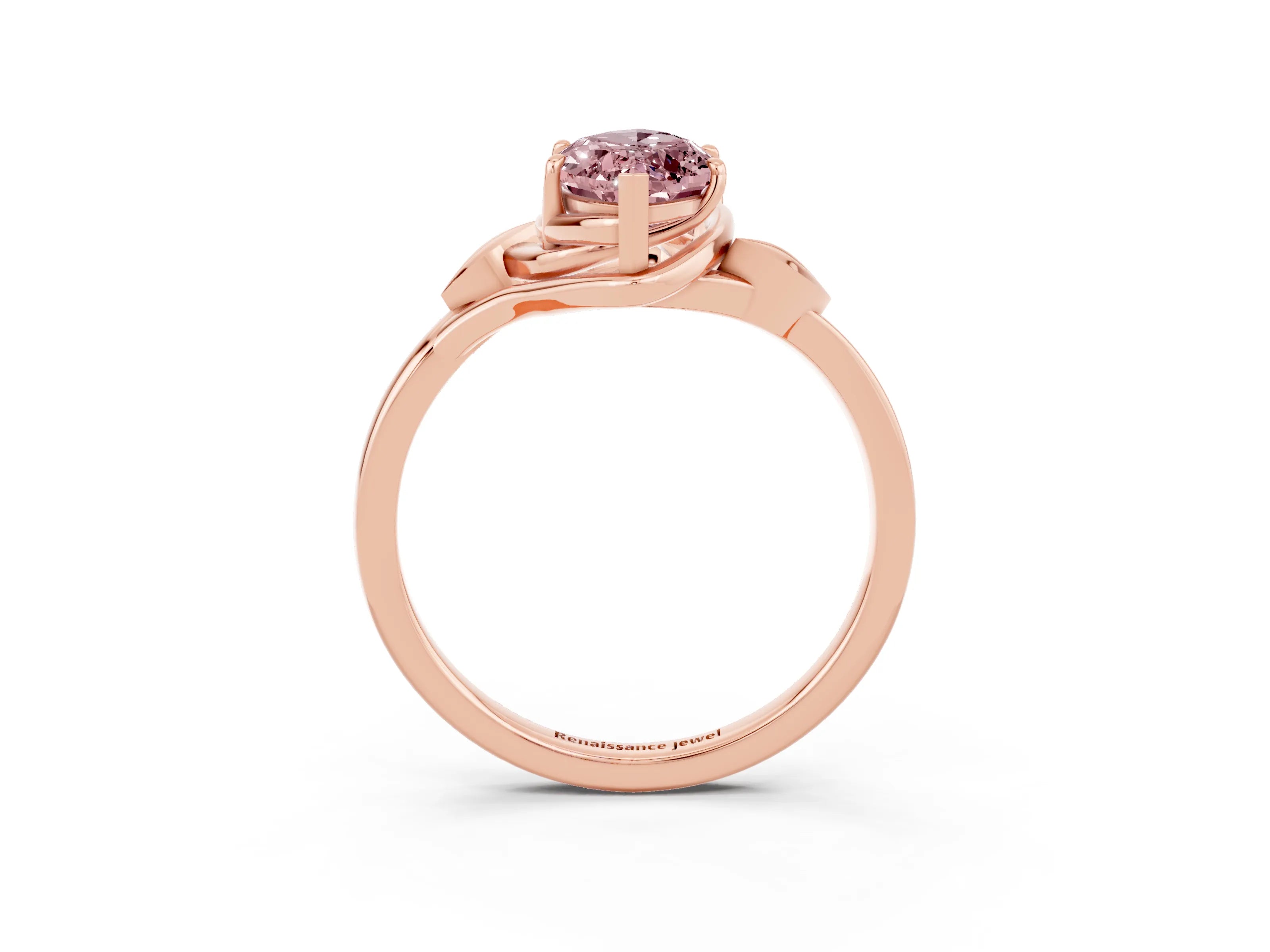 Rose gold Marquise Cut Morganite Solitaire Ring with Twist Band and Four-Prong Setting_27