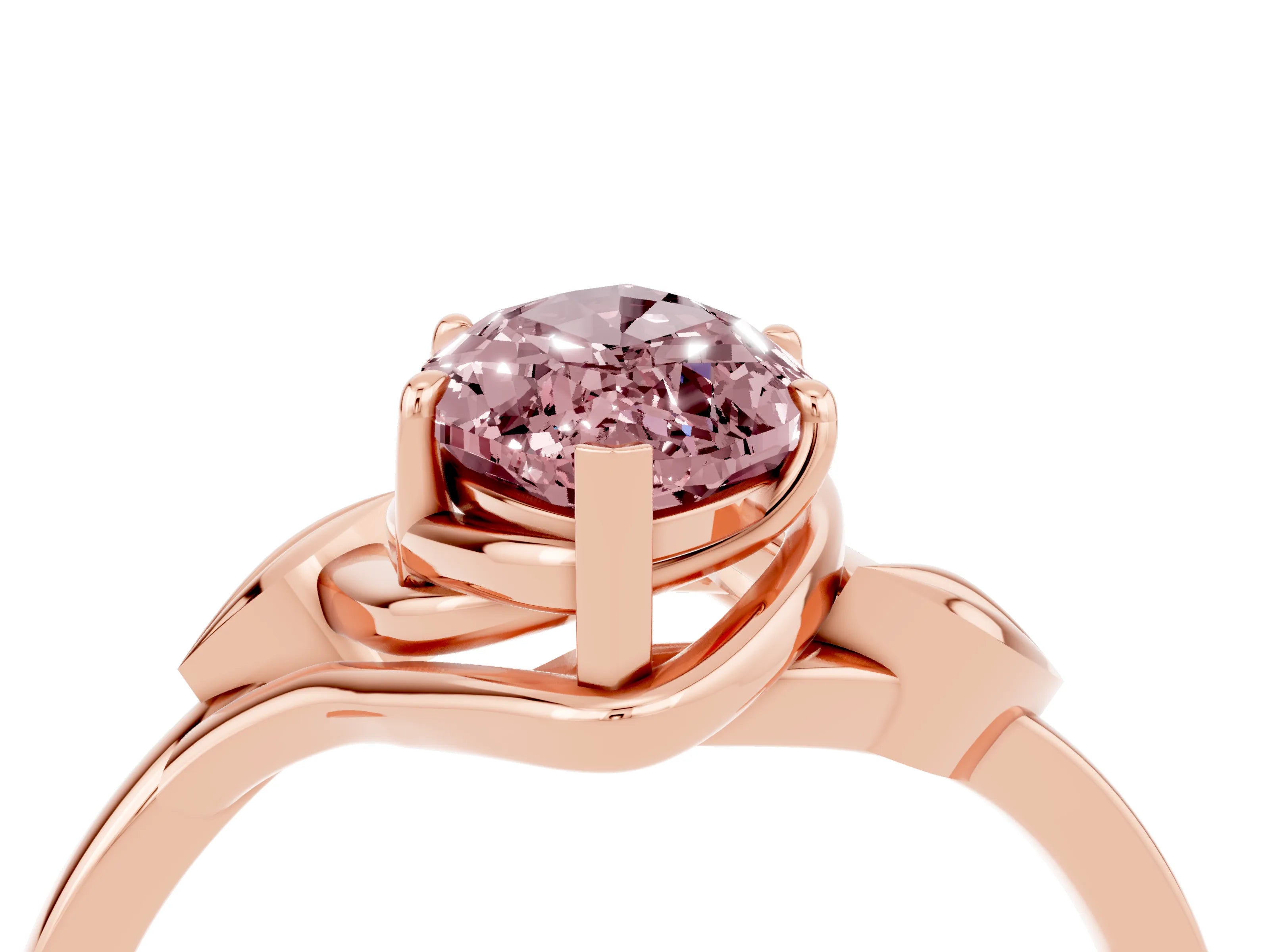 Rose gold Marquise Cut Morganite Solitaire Ring with Twist Band and Four-Prong Setting_28