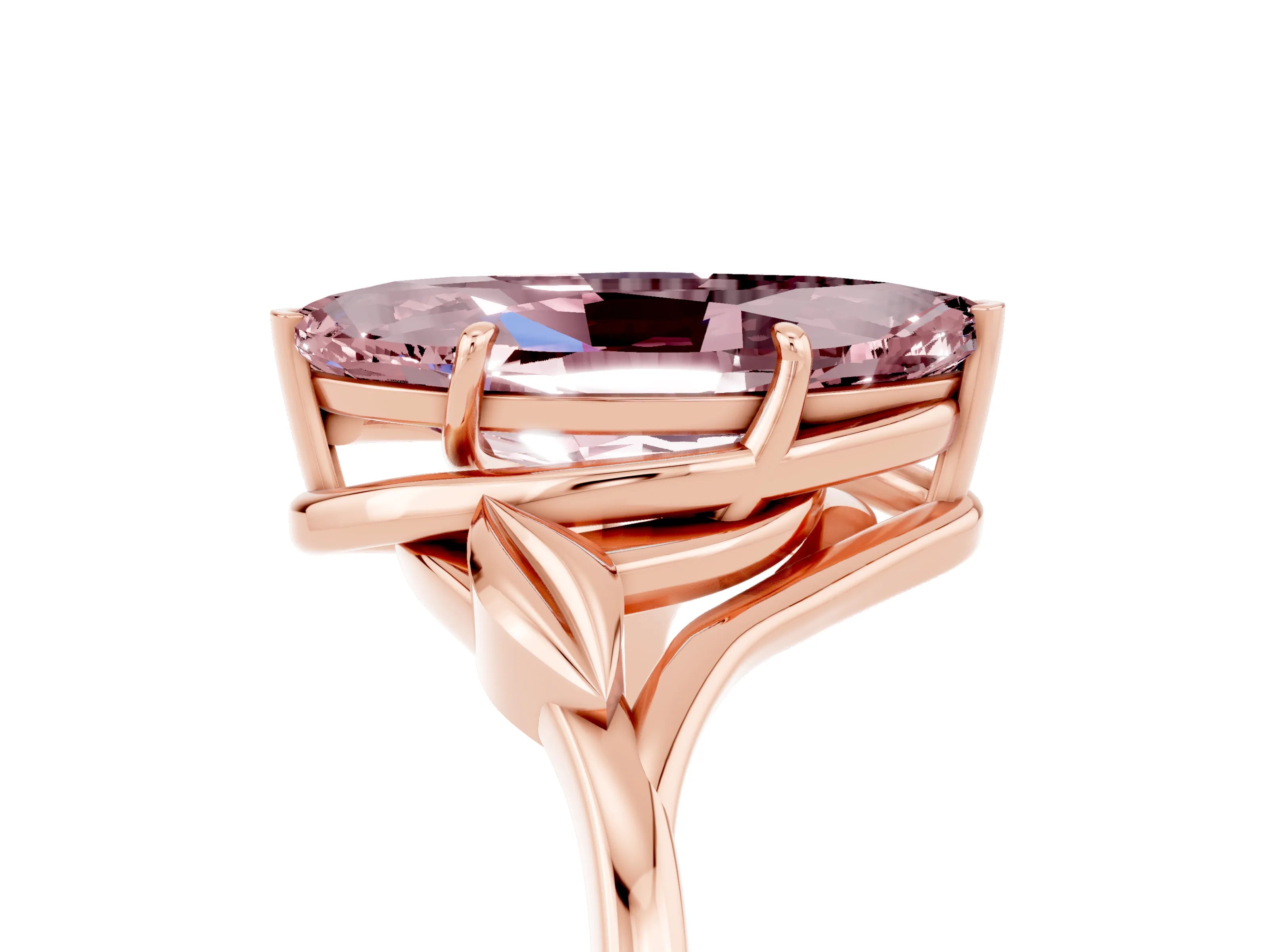 Rose gold Marquise Cut Morganite Solitaire Ring with Twist Band and Four-Prong Setting_29