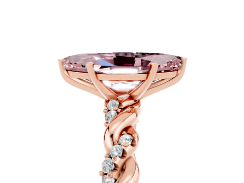 Rose gold Marquise Cut Morganite Solitaire Ring with Twisted Band and Pavé Accents_5