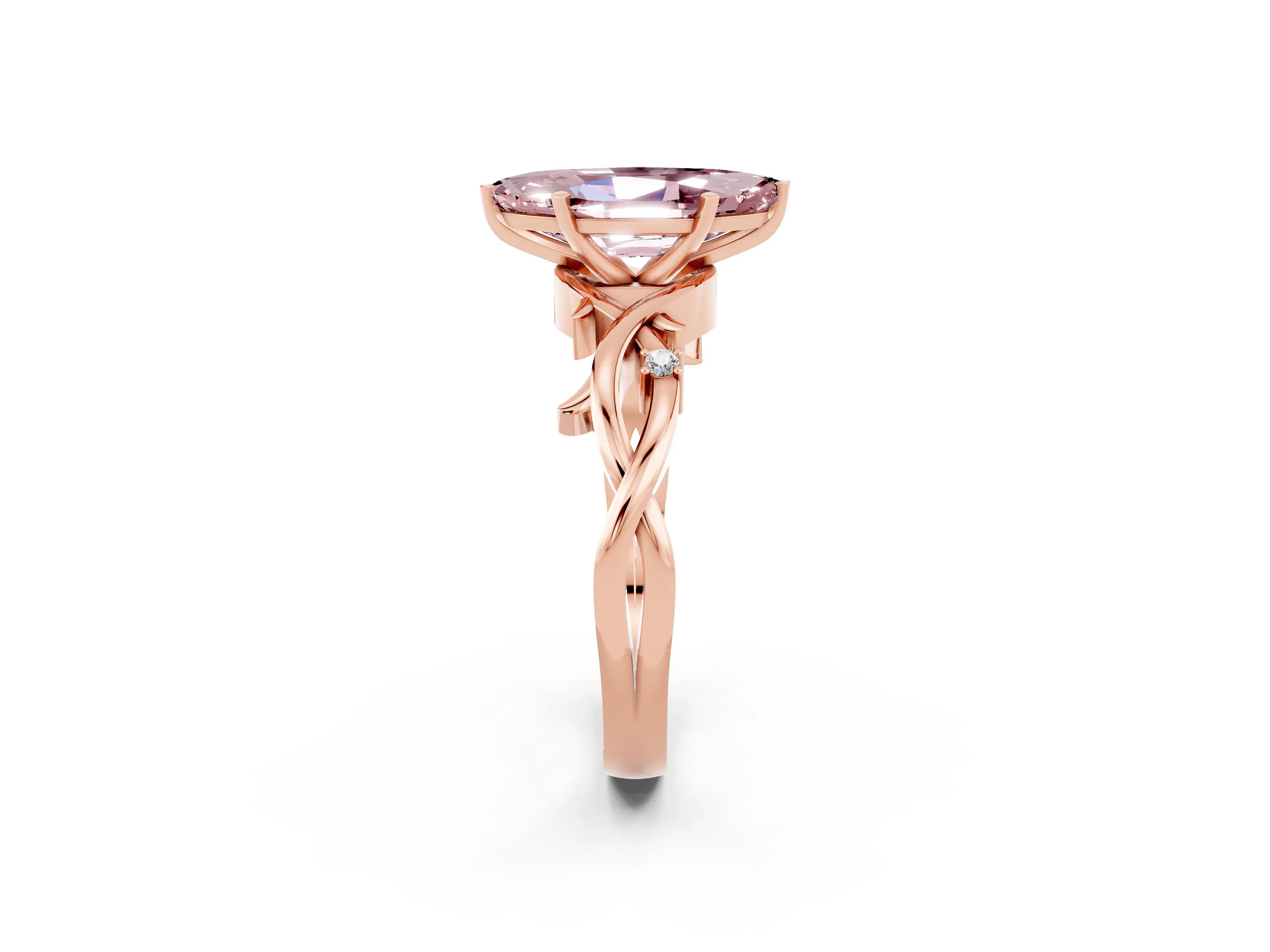 Rose gold Marquise Cut Morganite Solitaire Ring with Twisted Band and Prong Setting_2
