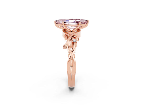 Rose gold Marquise Cut Morganite Solitaire Ring with Twisted Band and Prong Setting