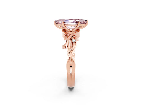 Rose gold Marquise Cut Morganite Solitaire Ring with Twisted Band and Prong Setting_2
