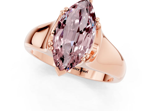 Rose gold Marquise Cut Morganite Solitaire Ring with Wide Band and Prong Setting_1