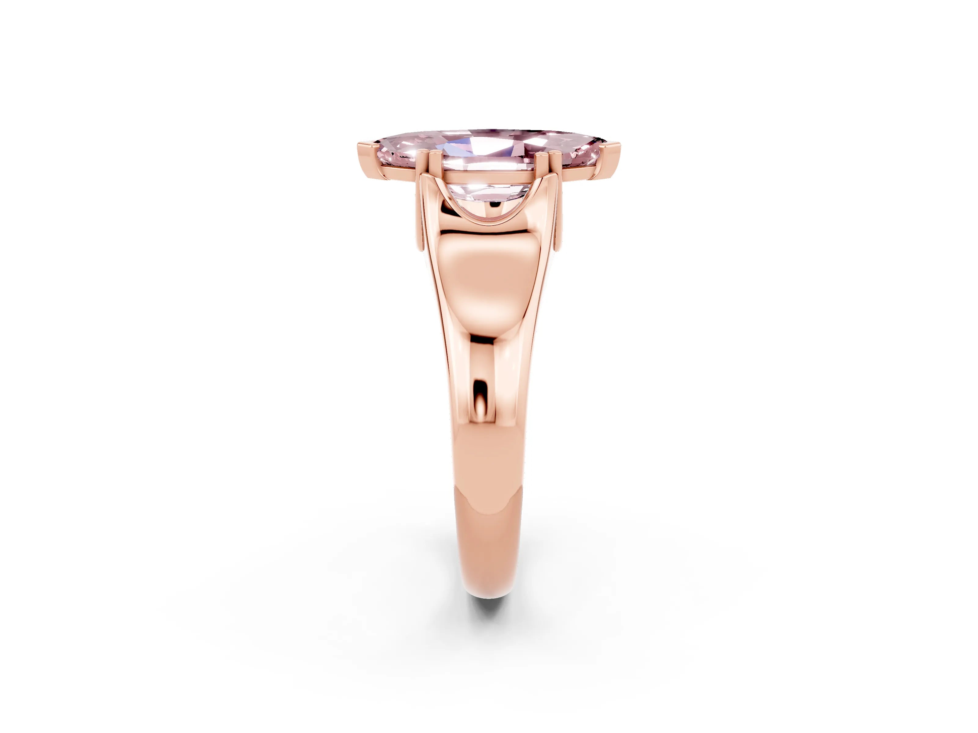 Rose gold Marquise Cut Morganite Solitaire Ring with Wide Band and Prong Setting_2
