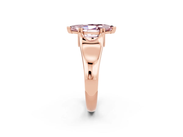 Rose gold Marquise Cut Morganite Solitaire Ring with Wide Band and Prong Setting