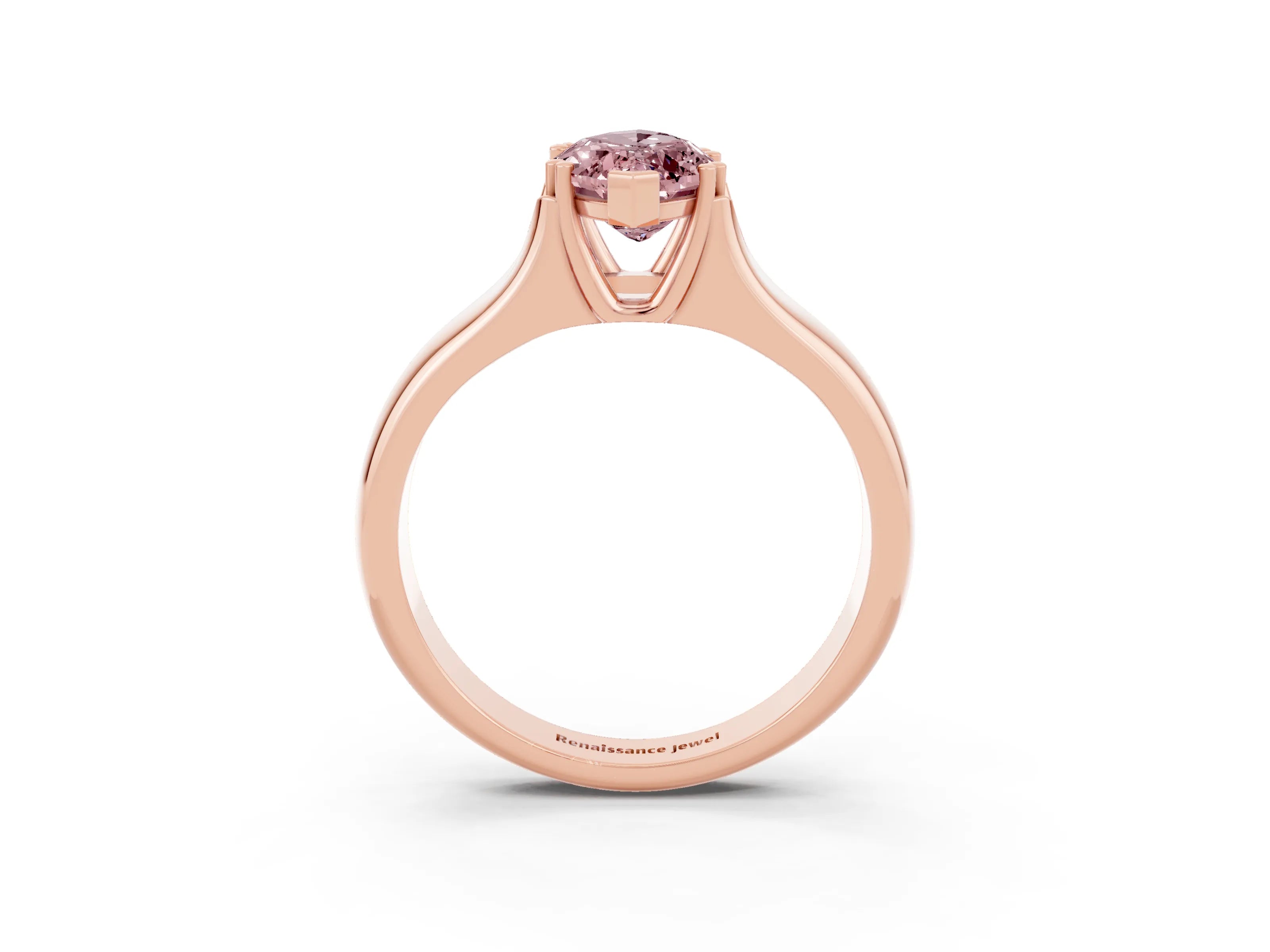 Rose gold Marquise Cut Morganite Solitaire Ring with Wide Band and Prong Setting_3
