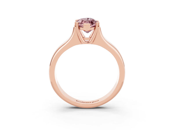 Rose gold Marquise Cut Morganite Solitaire Ring with Wide Band and Prong Setting