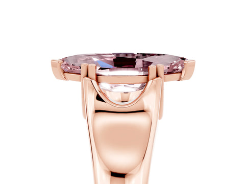 Rose gold Marquise Cut Morganite Solitaire Ring with Wide Band and Prong Setting_5
