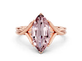 Rose gold Marquise Cut Morganite Solitaire Twist Band Prong Setting Ring_36