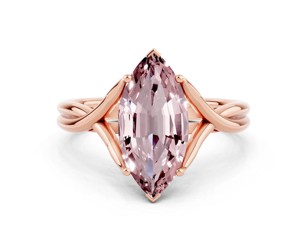 Rose gold Marquise Cut Morganite Solitaire Twist Band Prong Setting Ring