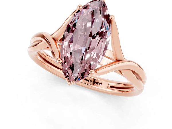 Rose gold Marquise Cut Morganite Solitaire Twist Band Prong Setting Ring