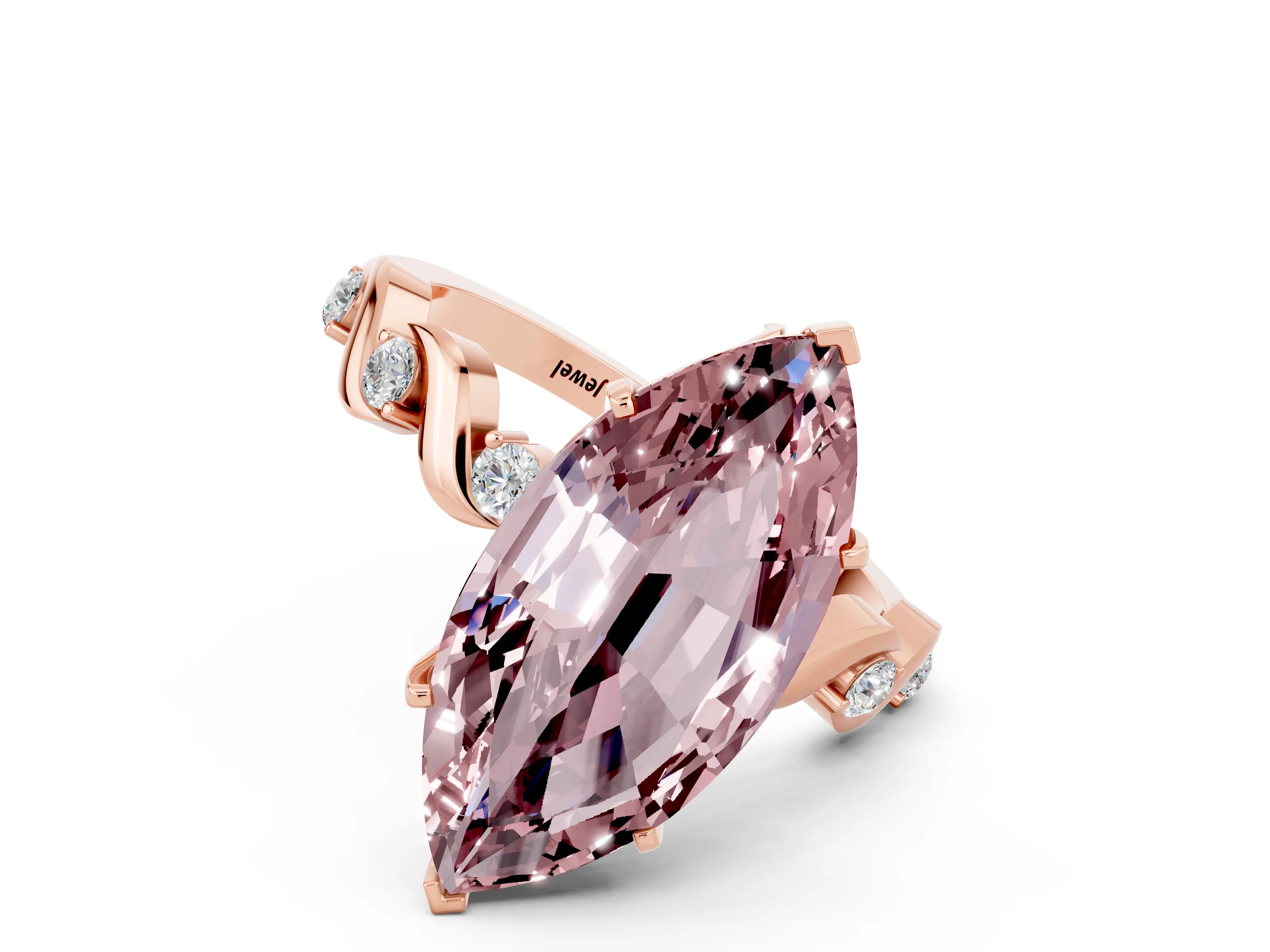 Rose gold Marquise Cut Morganite Solitaire Twisted Band with Round  Accents and Prong Setting_12
