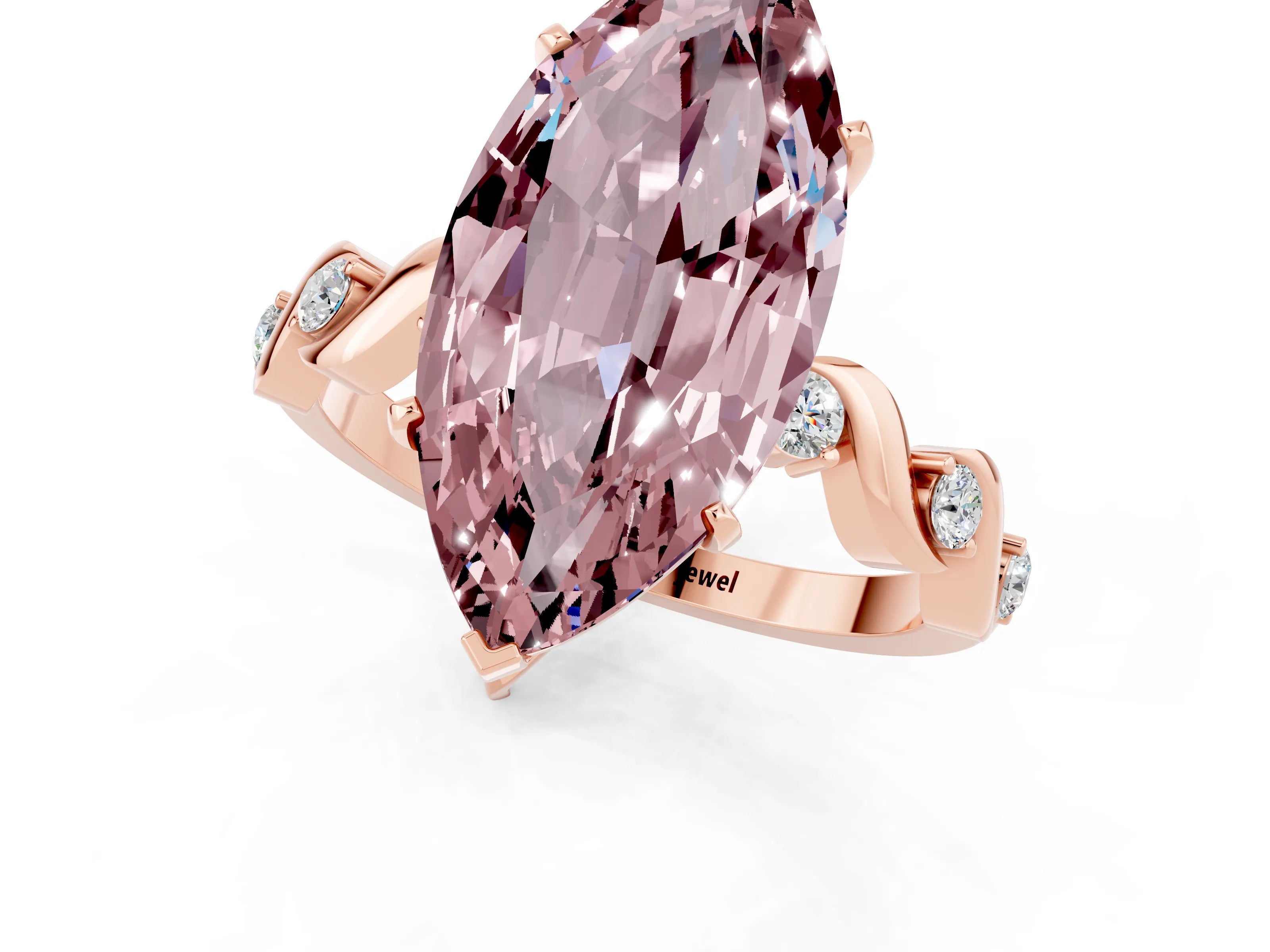 Rose gold Marquise Cut Morganite Solitaire Twisted Band with Round  Accents and Prong Setting_13