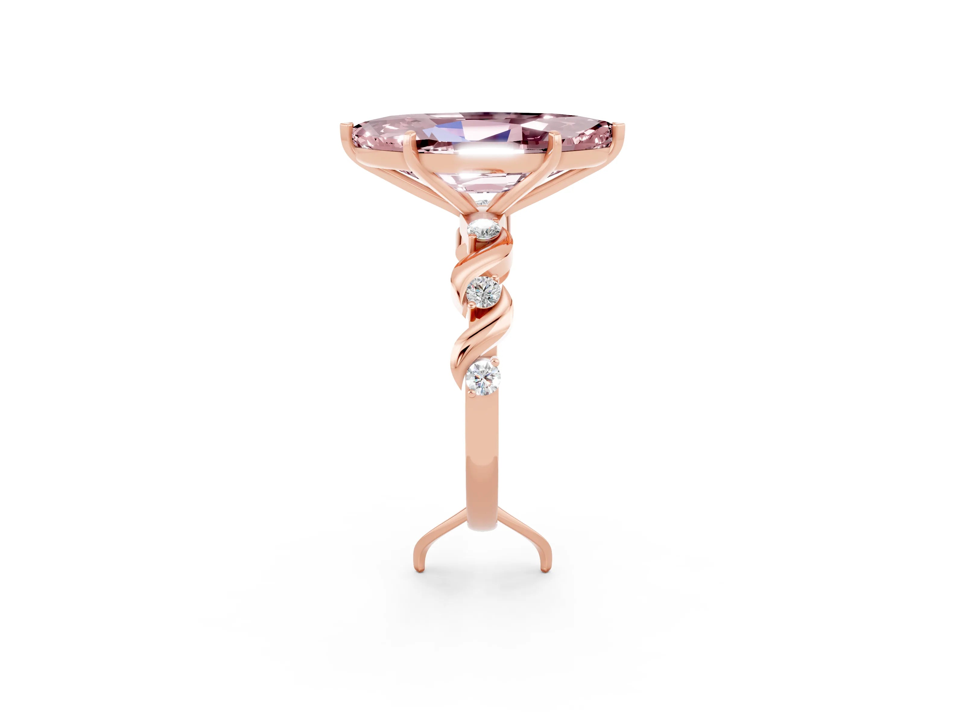 Rose gold Marquise Cut Morganite Solitaire Twisted Band with Round  Accents and Prong Setting_14