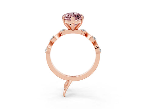 Rose gold Marquise Cut Morganite Solitaire Twisted Band with Round  Accents and Prong Setting_15