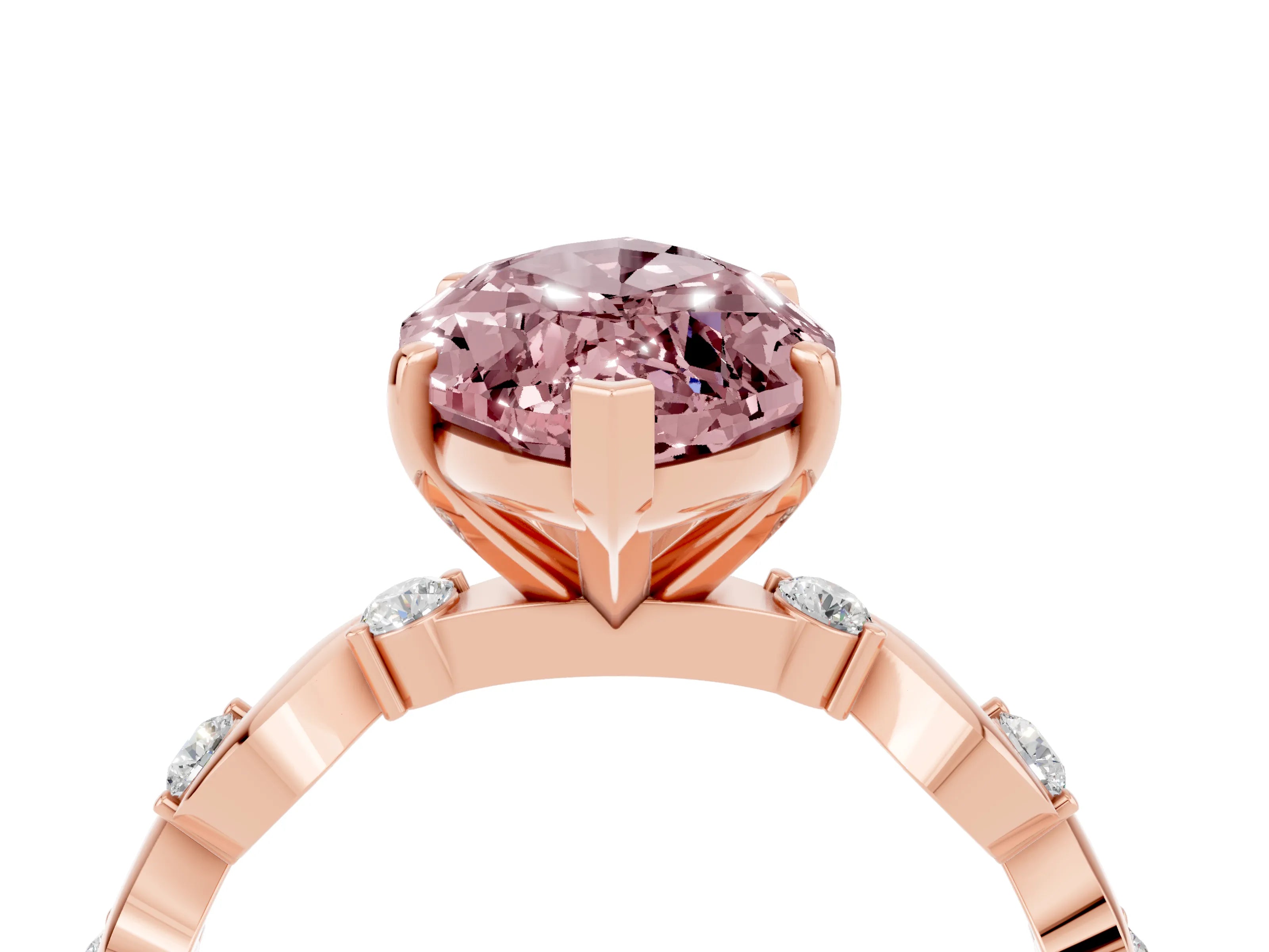 Rose gold Marquise Cut Morganite Solitaire Twisted Band with Round  Accents and Prong Setting_16