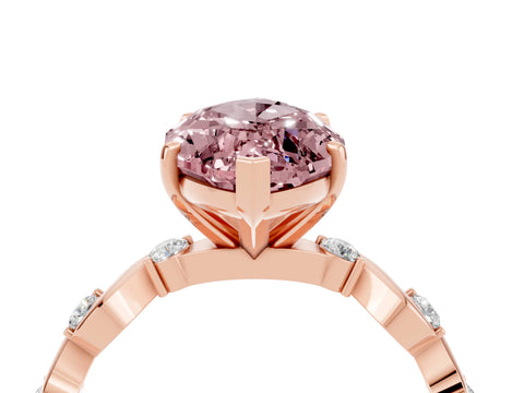 Rose gold Marquise Cut Morganite Solitaire Twisted Band with Round  Accents and Prong Setting_16