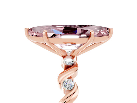 Rose gold Marquise Cut Morganite Solitaire Twisted Band with Round  Accents and Prong Setting_17