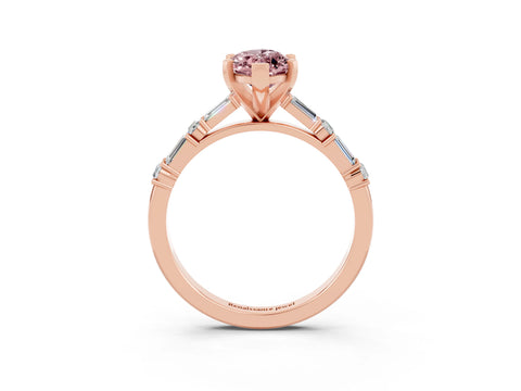 Rose gold Marquise Cut Morganite Solitaire with Side Baguettes and Channel Set Band_3