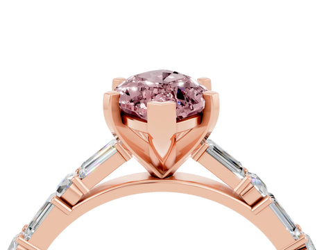 Rose gold Marquise Cut Morganite Solitaire with Side Baguettes and Channel Set Band_4