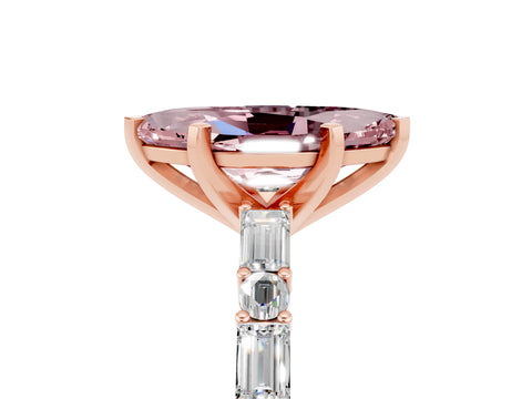 Rose gold Marquise Cut Morganite Solitaire with Side Baguettes and Channel Set Band_5