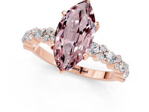 Rose gold Marquise Cut Morganite Solitaire with Side Stones, Pave Band, Four-Prong Setting_37