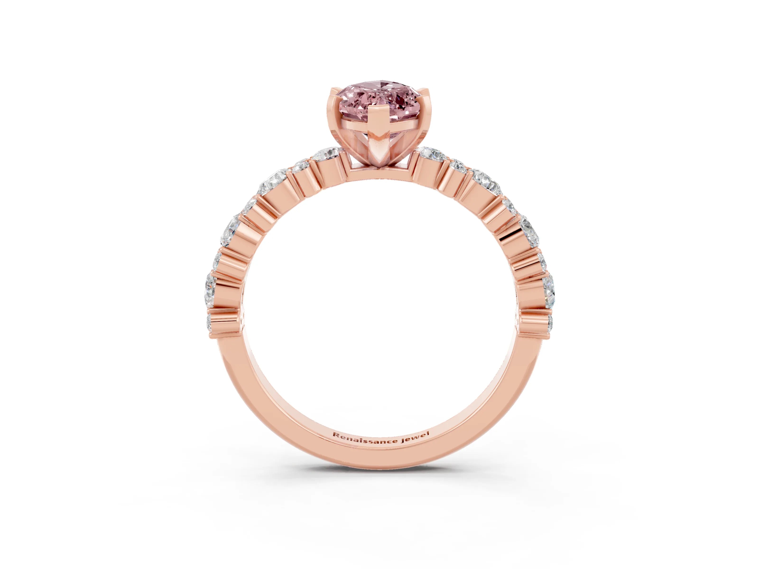 Rose gold Marquise Cut Morganite Solitaire with Side Stones, Pave Band, Four-Prong Setting_39