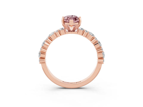 Rose gold Marquise Cut Morganite Solitaire with Side Stones, Pave Band, Four-Prong Setting_39