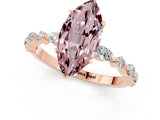 Rose gold Marquise Cut Morganite Solitaire with Side Stones on a Pavé Band and Four-Prong Setting_1